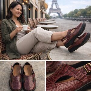 ComfortView Croc Embossed Comfort Flats 8WW Wide | Velcro Strap Slingback Shoes
